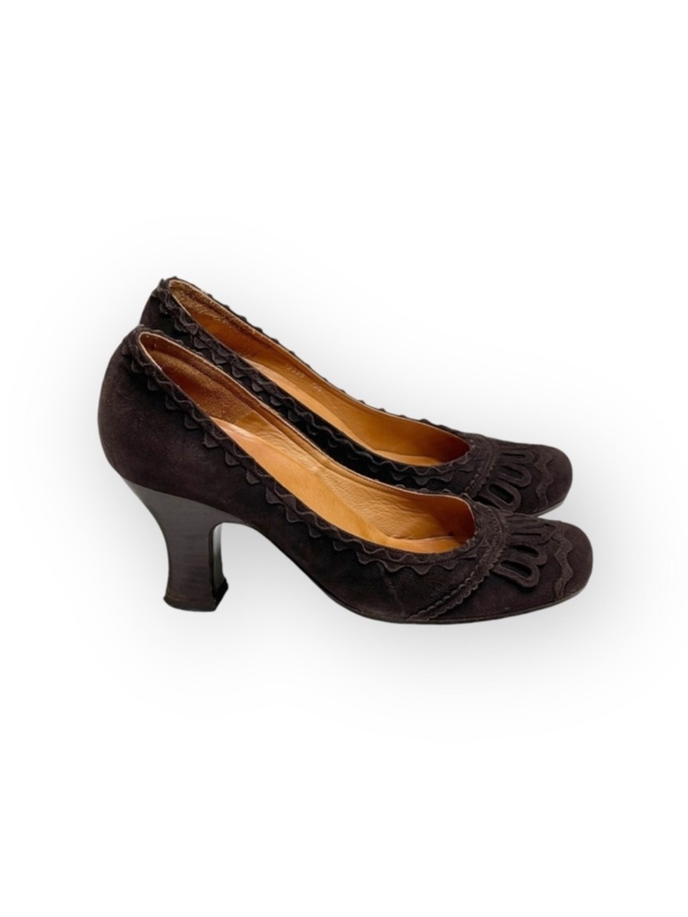 Chie Mihara ❁ Artisanal Scallop Low Heels Pumps ❁ Choc Brown Suede ❁ 35.5 5.5M ❁